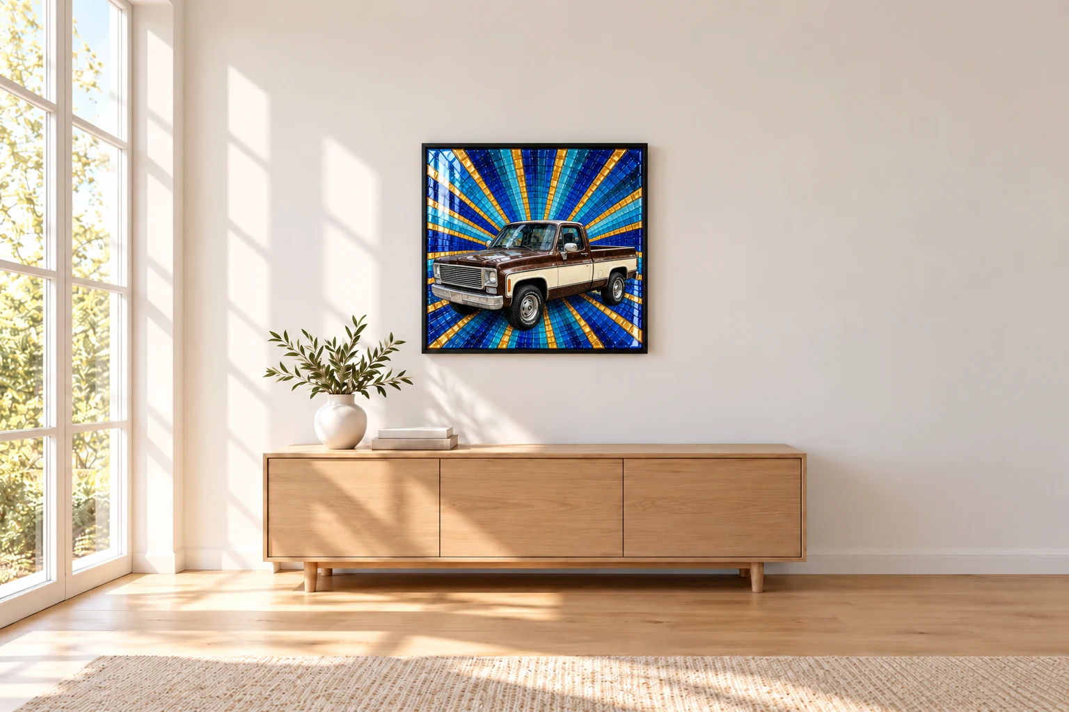 A white room with a piece made from a customer's photo