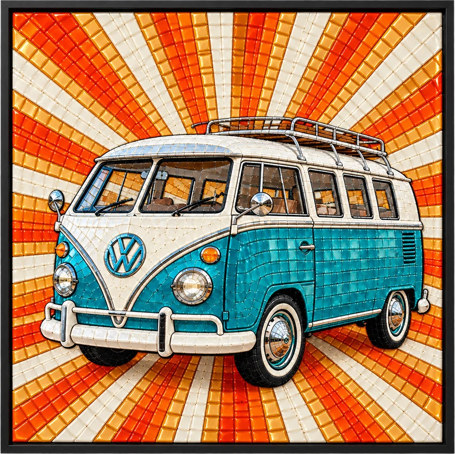 Vintage Camper Bus, Resin Mosaic Art