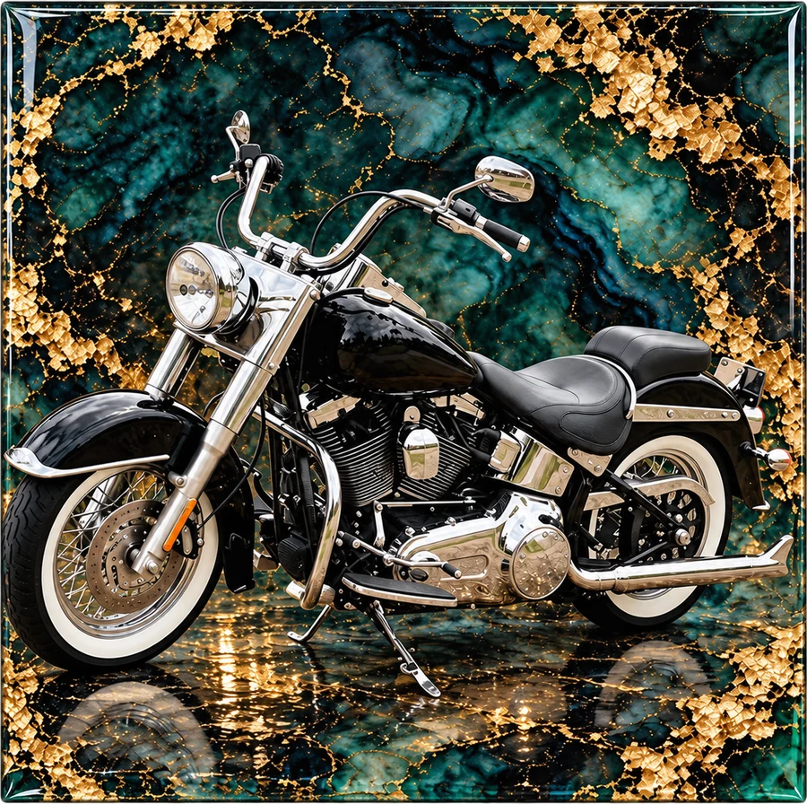 Cruiser Motorcycle, Glitter Resin Art