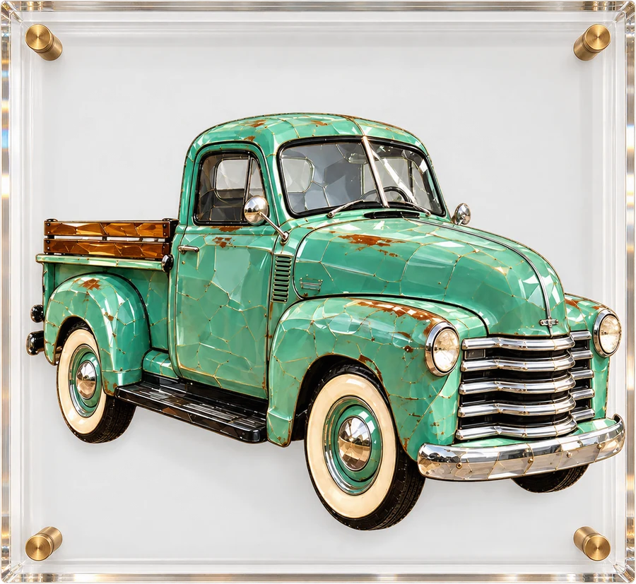 Vintage Pickup Truck, 3D Art Acrylic Framing