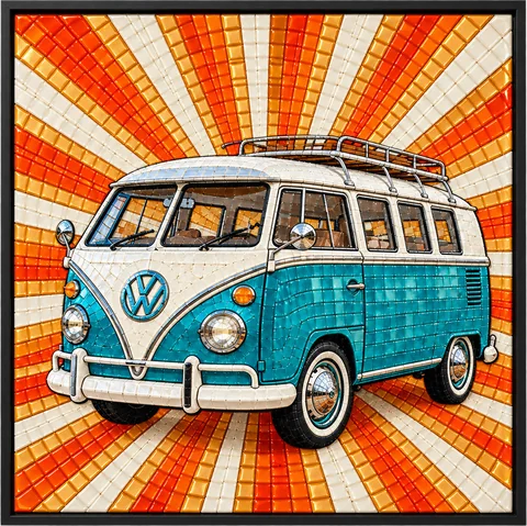 Vintage Camper Bus, Resin Mosaic Art