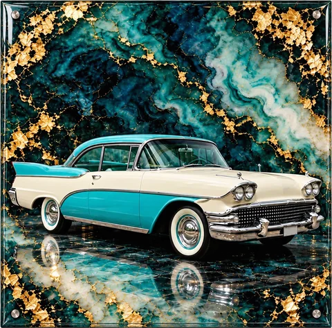 1950s Tail-Fin Cruiser, Glitter Resin Art