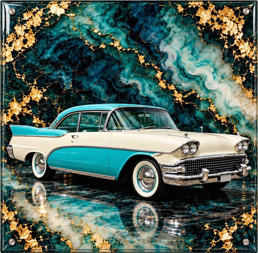 1950s Tail-Fin Cruiser, Glitter Resin Art